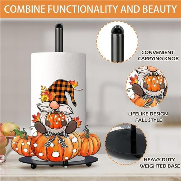 Pumpkins Gnomes  Paper Towel Holder Stand, Metal Autumn Decoration - Picture 5 of 7